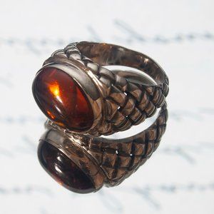 Baltic Amber Silver Ring, 100% Natural Cognac Amber 925 Silver Ring, Size 9 US